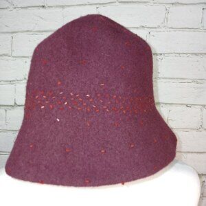 VINTAGE NINE WEST WOOL BLEND BUCKET HAT, FUSCHIA COLOR WITH BEADED DETAIL